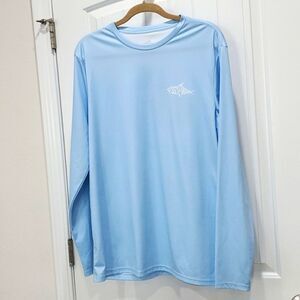 Fish N Vibe Live It Feel It Fishing T-Shirt Men's Large Long Sleeve Blue
